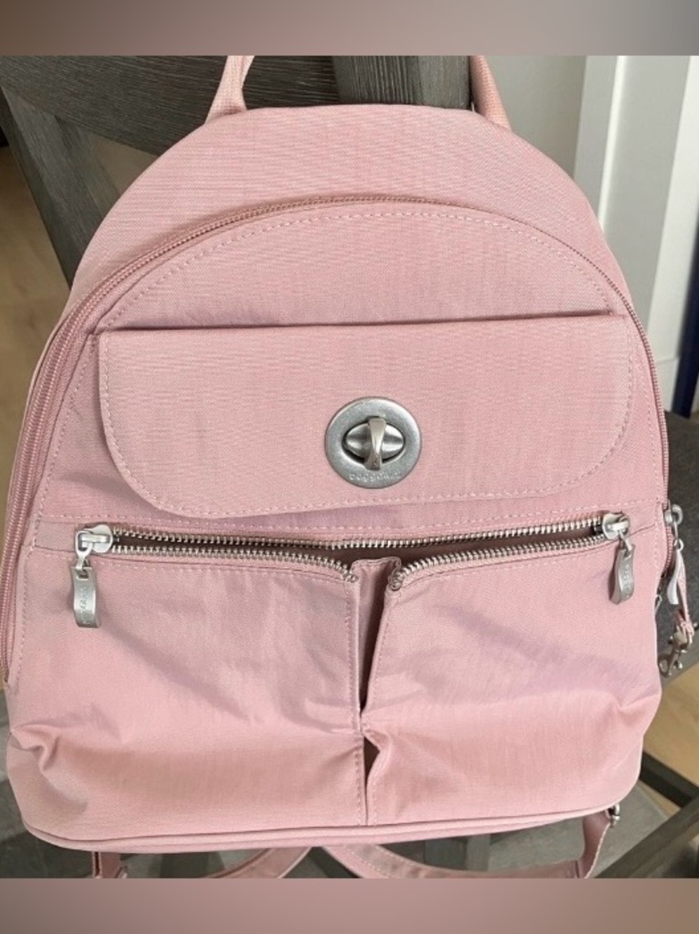 Baggallini Naples Convertible pink Backpack with Front Turn-Lock